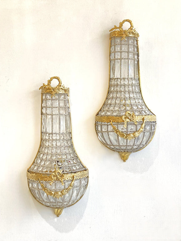 Pair of vintage button empire wall lights