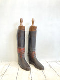 Pair of antique riding boots & wooden boot lasts