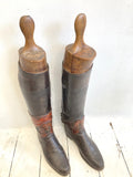 Pair of antique riding boots & wooden boot lasts