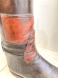 Pair of antique riding boots & wooden boot lasts