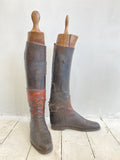 Pair of antique riding boots & wooden boot lasts