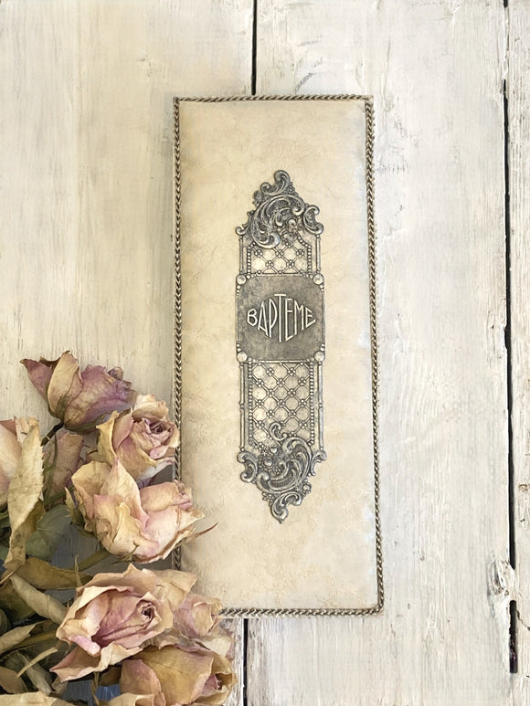 Old French card & fabric Baptism gift box