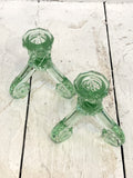 Pair of vintage French green glass candlesticks