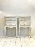Pair of painted French 3 drawer bedsides