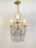 Vintage 3 arm light with purple & clear drops