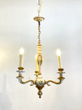 Carved 3 arm chandelier with original paint