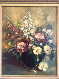 Vintage framed floral oil on canvas
