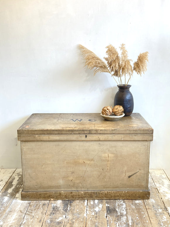 Victorian pine trunk with original paint and Cobham label
