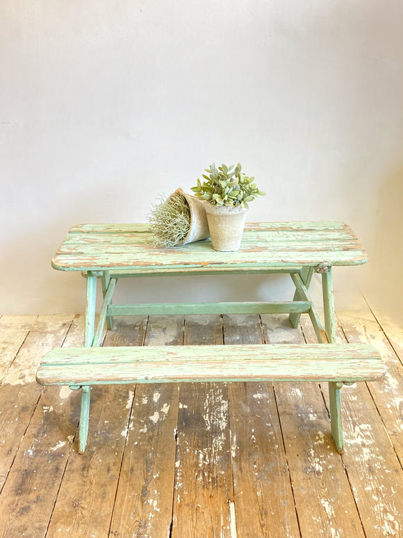 Old French child's picnic bench in original paint