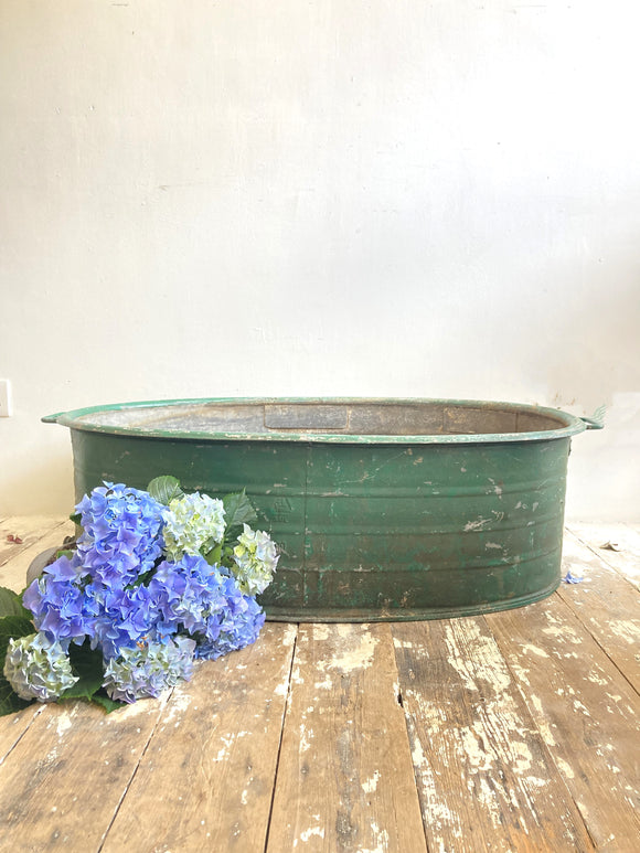 Large vintage green galvanised tub