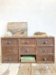 Rustic antique tabletop drawers