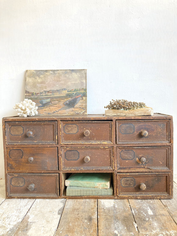 Rustic antique tabletop drawers