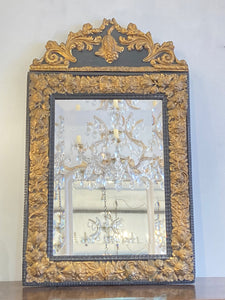 Antique French embossed brass & ebonised mirror