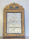 Antique French embossed brass & ebonised mirror