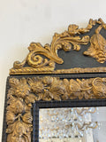 Antique French embossed brass & ebonised mirror