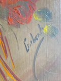 Framed floral oil on board