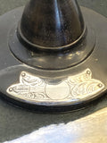Pair of Edwardian ebony & sterling silver candlesticks