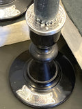 Pair of Edwardian ebony & sterling silver candlesticks