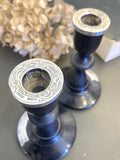 Pair of Edwardian ebony & sterling silver candlesticks