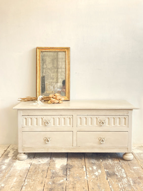 Painted vintage low chest of drawers