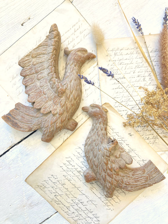 Pair of hand carved fragments - Phoenix