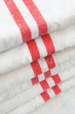 Vintage French torchon - two red stripes